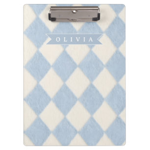 Carpeta De Pinza Nombre Personalizado Argyle Borroso Azul Suave Pre