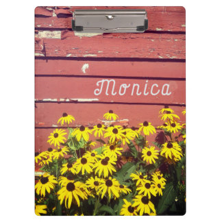 Carpeta De Pinza Nombre personalizado con madera y flores rusticas