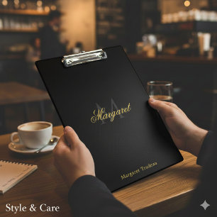 Carpeta De Pinza Nombre Personalizado con Monograma Elegante Negro
