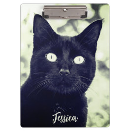 Carpeta De Pinza Nombre personalizado de foto animal de gato negro