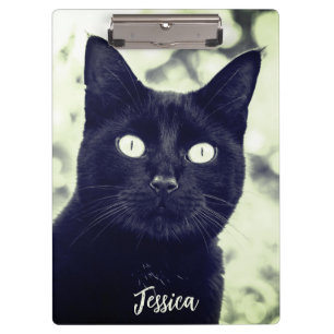 Carpeta De Pinza Nombre personalizado de foto animal de gato negro