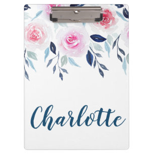 Carpeta De Pinza Nombre personalizado de la acuarela de las rosas r