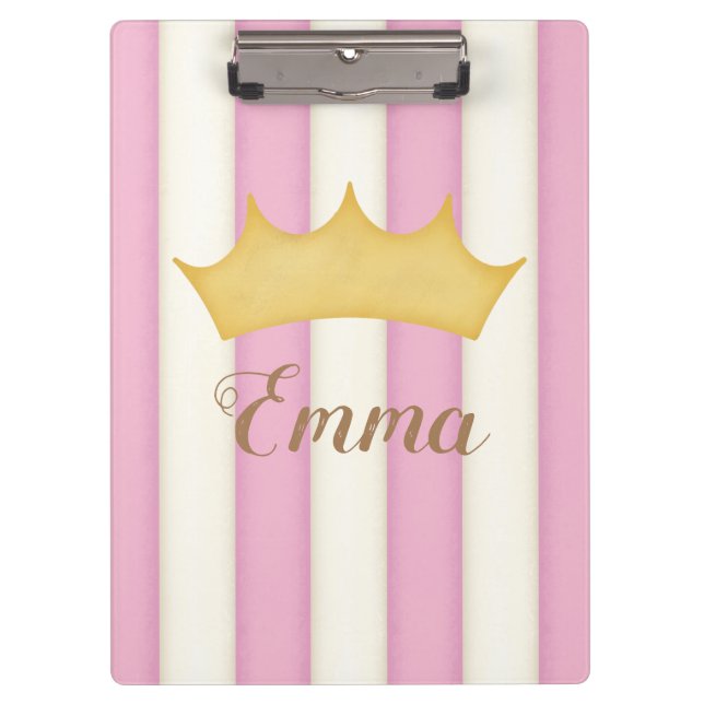 Carpeta De Pinza Nombre personalizado de la princesa con tiras rosa (Anverso)
