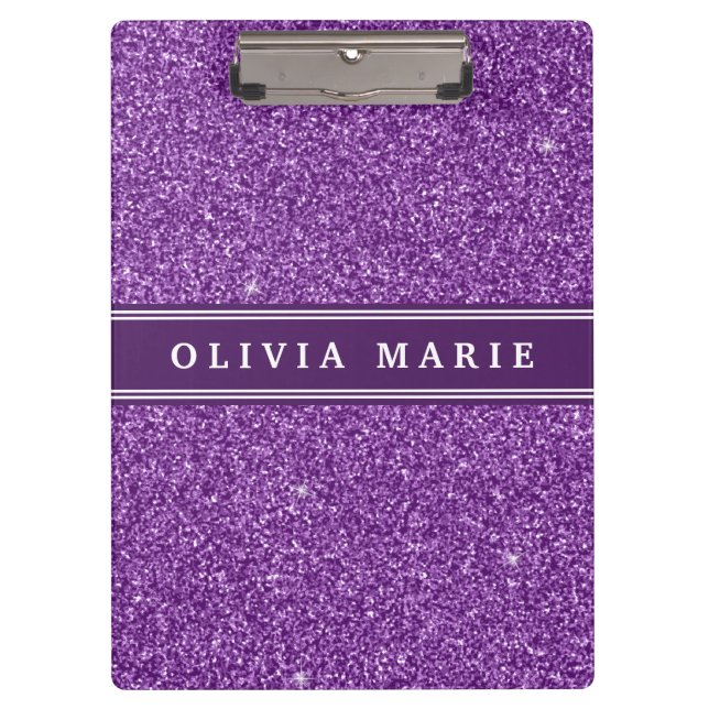 Carpeta De Pinza Nombre personalizado de Purpurina púrpura (falso) (Anverso)