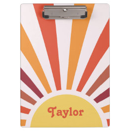 Carpeta De Pinza Nombre personalizado de Retro Sunset Sun Rays