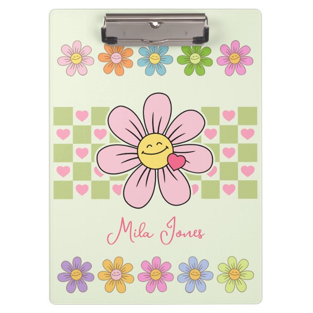 Carpeta De Pinza Nombre personalizado de sonrisa de flor feliz (Anverso)