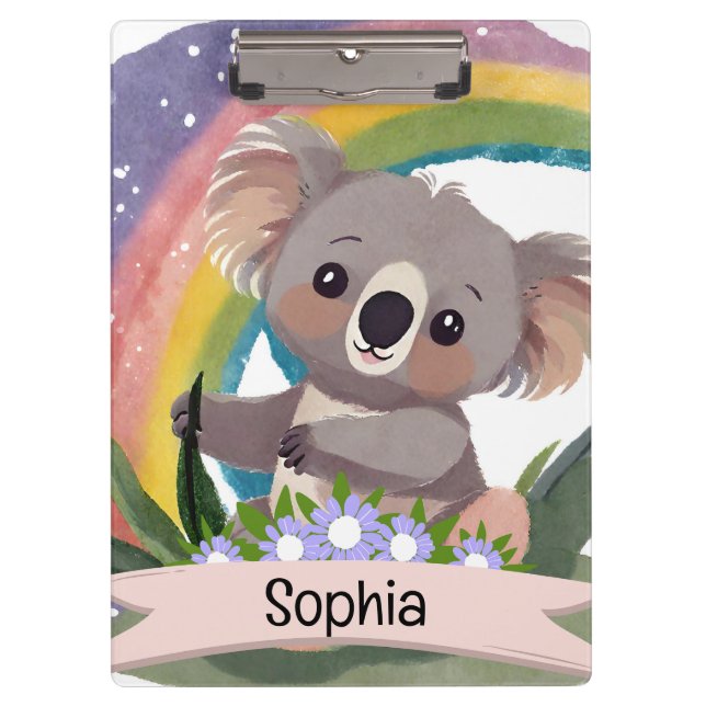 Carpeta De Pinza Nombre personalizado del bebé de Koala Arcoiris (Anverso)