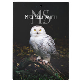 Carpeta De Pinza Nombre personalizado del monograma de búho de niev