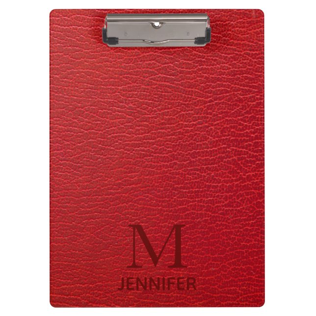 Carpeta De Pinza Nombre personalizado del monograma de cuero rojo t (Anverso)