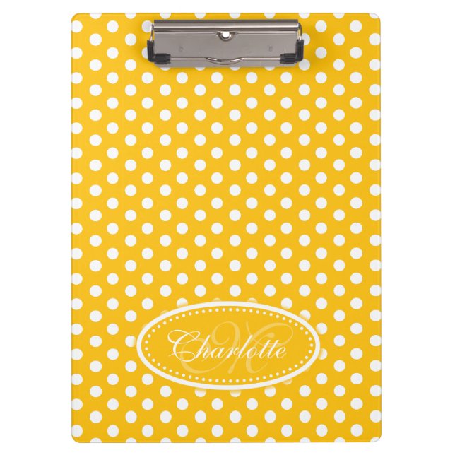 Carpeta De Pinza Nombre personalizado del punto polka amarillo y po (Anverso)