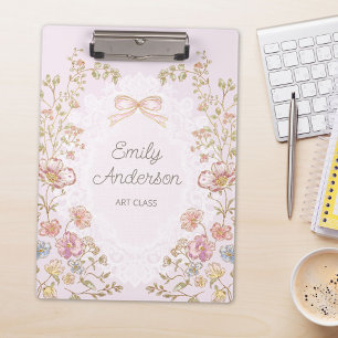 Carpeta De Pinza Nombre Personalizado Estética Floral Vintage Bonit