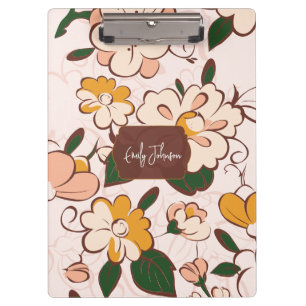 Carpeta De Pinza Nombre personalizado floral retro prado crema melo