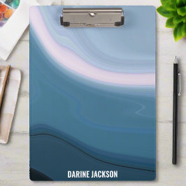 Carpeta De Pinza Nombre personalizado l color de agua azul ondulado