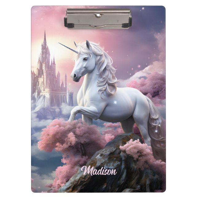 Carpeta De Pinza Nombre personalizado lindo unicornio (Anverso)