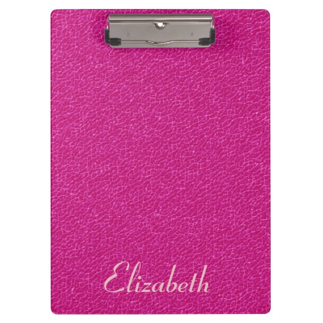 Carpeta De Pinza Nombre personalizado mirada de cuero rosada (Anverso)