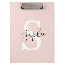 Carpeta De Pinza Nombre personalizado moderno Monograma Pastel rosa