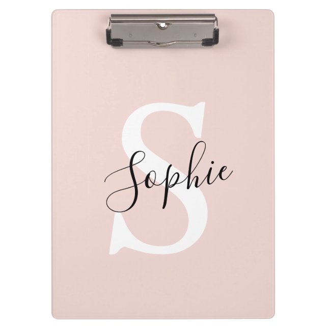 Carpeta De Pinza Nombre personalizado moderno Monograma Pastel rosa (Anverso)