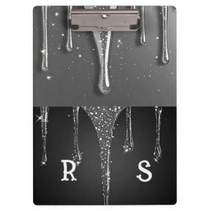Carpeta De Pinza Nombre personalizado Monograma Brillo Plateado Got