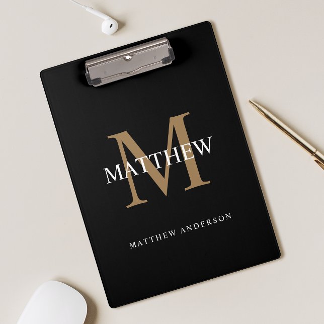 Carpeta De Pinza Nombre personalizado Monograma negro (Subido por el creador)