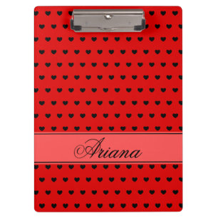 Carpeta De Pinza Nombre personalizado, patrón de corazones negros 