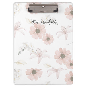 Carpeta De Pinza Nombre personalizado profesor Flores rosadas