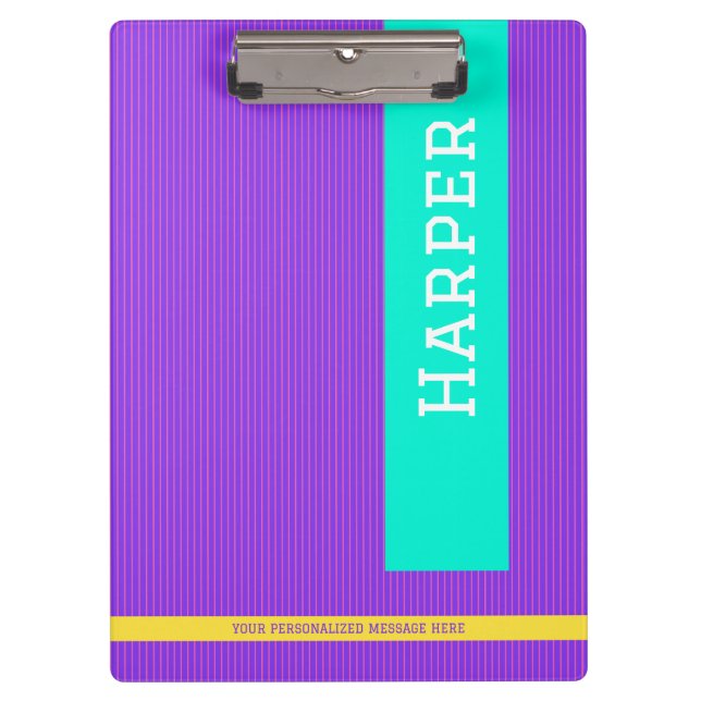 Carpeta De Pinza Nombre personalizado púrpura de moda (Anverso)