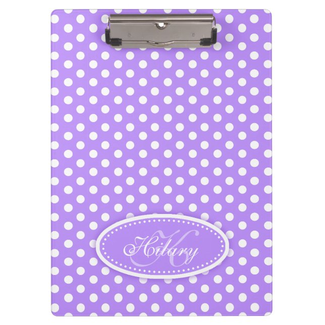 Carpeta De Pinza Nombre personalizado púrpura del punto Polka y por (Anverso)