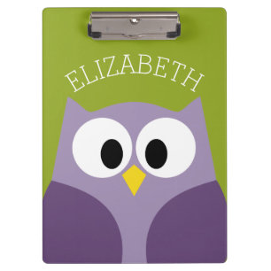 Carpeta De Pinza Nombre personalizado púrpura y pistachio de búho