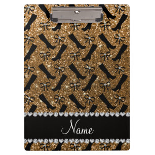 Carpeta De Pinza Nombre personalizado purpurina botas de oro