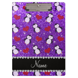Carpeta De Pinza Nombre personalizado purpurina púrpura pingüinos c