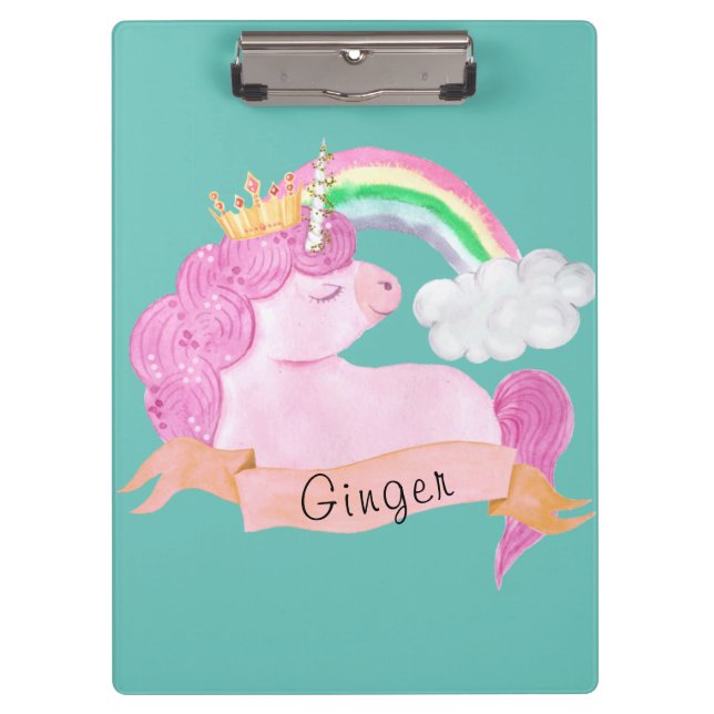 Carpeta De Pinza Nombre personalizado 🌈 Rainbow Unicorn      (Anverso)