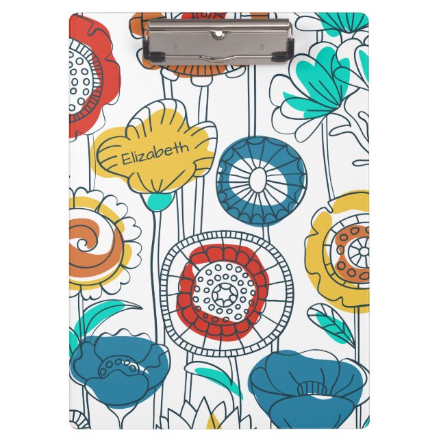 Carpeta De Pinza Nombre Personalizado Resumen Flores Modernas Monog (Anverso)
