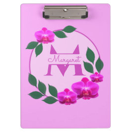 Carpeta De Pinza Nombre personalizado rosa floral vintage inicial