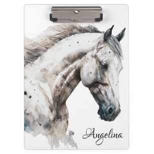 Carpeta De Pinza Nombre personalizado Semental de acuarela blanca 