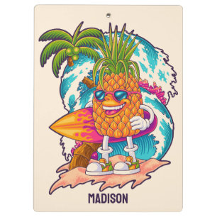 Carpeta De Pinza Nombre personalizado Surfing Pineapple