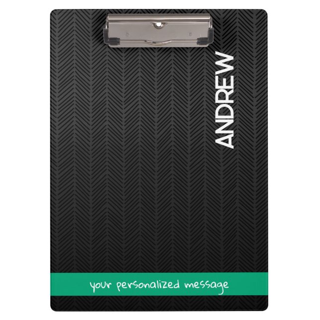 Carpeta De Pinza Nombre personalizado y mensaje negro moderno perso (Anverso)