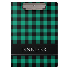 Carpeta De Pinza Nombre Verde y Negro Cuadro de Gingham Estampado