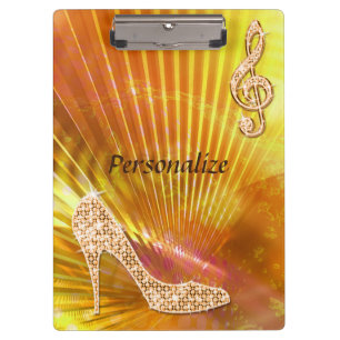 Carpeta De Pinza Nota musical naranja brillante y tacón de aguja