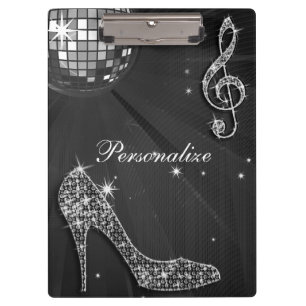 Carpeta De Pinza Nota Musical y Tacón de Aguja Brillante Negro
