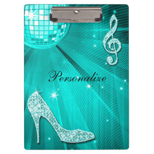 Carpeta De Pinza Nota Musical y Tacón de Aguja Brillante Turquesa