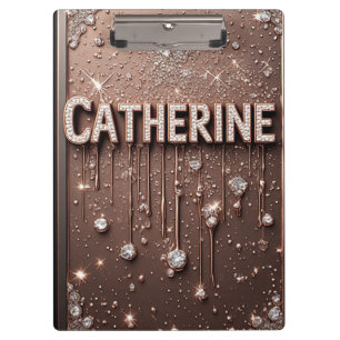 Carpeta De Pinza 🌸Notas con nombre Catherine en Glitter de Oro Ros