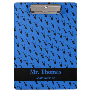Carpeta De Pinza Notas de música saxofónicas azul personalizado