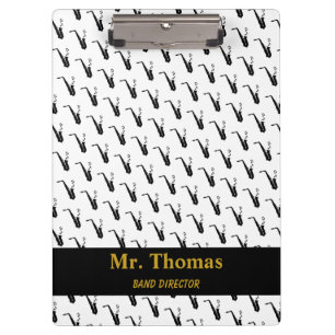 Carpeta De Pinza Notas musicales saxofónicas personalizadas en blan