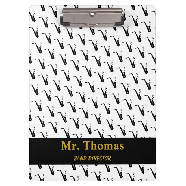 Carpeta De Pinza Notas musicales saxofónicas personalizadas en blan (Anverso)