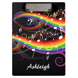 Carpeta De Pinza Notas personalizadas de música en arcoiris blanca