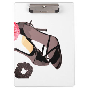 Carpeta De Pinza Novia de tacón negro con flor rosa\boda acuarela