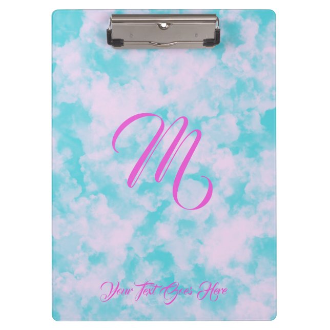 Carpeta De Pinza Nubes cúpulas Monograma rosa y azul (Anverso)