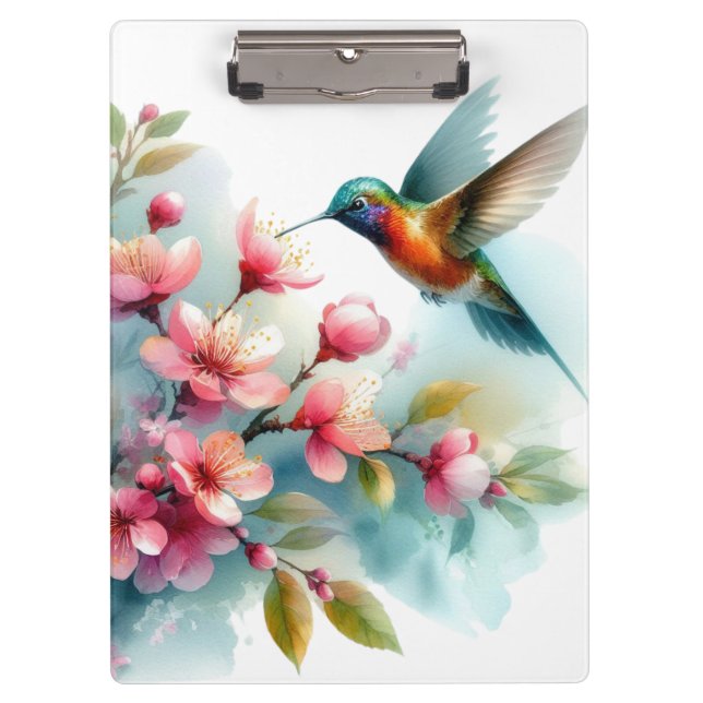Carpeta De Pinza Obra artística de colibrí floral/primavera (Anverso)