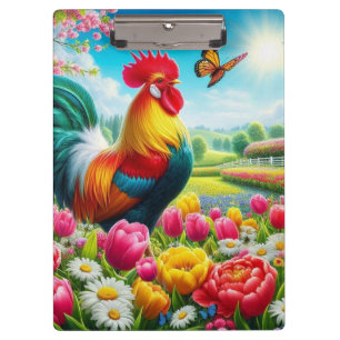 Carpeta De Pinza Obra de arte de gallos/gallos/gallinas con flores/