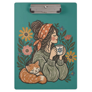 Carpeta De Pinza Oficina linda de gato y café Cottagecore acogedor